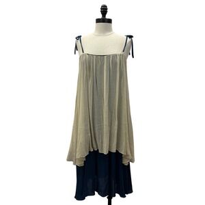 Anagram Layered Midi Dress Womens S Beige Blue Nylon/Silk Tie Strap